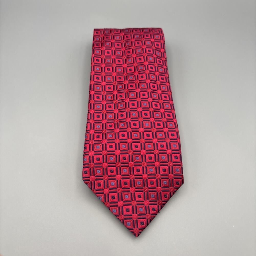 JZ Richards Silk Tie Red Blue Silver Geometric Men Necktie USA